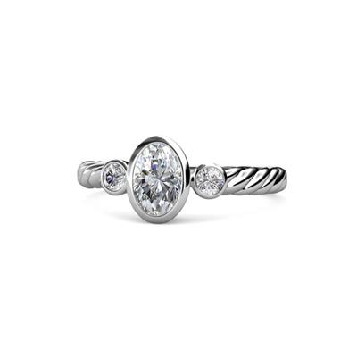Carolyn ctw Natural GIA Certified Diamond Oval Shape x With Side Lab Grown Diamond Three Stone Rope Ring