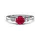 1 - Zelia 1.29 ctw Ruby (6.00 mm) and Pear Shape Natural Lab Grown Diamond Three Stone Engagement Ring 
