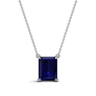 Athena ct Created Blue Sapphire Emerald Shape x Solitaire Pendant Necklace