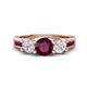 1 - Jamille 1.16 ctw Rhodolite Garnet (5.00 mm) accented Side Lab Grown Diamond Three Stone Engagement Ring 