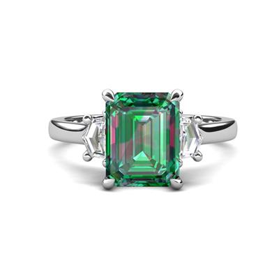 Chaya ctw Emerald shape Created Alexandrite x Accented Cadillac shape Lab Grown Diamonds Three Stone Women Engagement Ring
