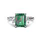 1 - Chaya 3.36 ctw Emerald shape Created Alexandrite (9x7 mm) Accented Cadillac shape Lab Grown Diamonds Three Stone Women Engagement Ring 