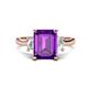 1 - Chaya 2.40 ctw Emerald shape Amethyst (9x7 mm) Accented Cadillac shape Lab Grown Diamonds Three Stone Women Engagement Ring 