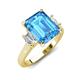 3 - Chaya 3.40 ctw Emerald and Cadillac shape Blue Topaz (9x7 mm) Three Stone Women Engagement Ring 