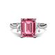 1 - Chaya 3.25 ctw Emerald shape Pink Tourmaline (9x7 mm) Accented Cadillac shape Lab Grown Diamonds Three Stone Women Engagement Ring 