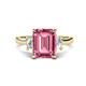 1 - Chaya 3.25 ctw Emerald and Cadillac shape Pink Tourmaline (9x7 mm) Three Stone Women Engagement Ring 