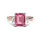 1 - Chaya 3.25 ctw Emerald and Cadillac shape Pink Tourmaline (9x7 mm) Three Stone Women Engagement Ring 