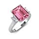 3 - Chaya 3.25 ctw Emerald and Cadillac shape Pink Tourmaline (9x7 mm) Three Stone Women Engagement Ring 