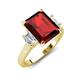 3 - Chaya 3.40 ctw Emerald and Cadillac shape Red Garnet (9x7 mm) Three Stone Women Engagement Ring 