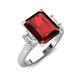 3 - Chaya 3.40 ctw Emerald and Cadillac shape Red Garnet (9x7 mm) Three Stone Women Engagement Ring 