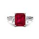 1 - Chaya 2.30 ctw Emerald shape Ruby (9x7 mm) Accented Cadillac shape Lab Grown Diamonds Three Stone Women Engagement Ring 