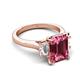 5 - Chaya 3.25 ctw Emerald and Cadillac shape Pink Tourmaline (9x7 mm) Three Stone Women Engagement Ring 