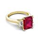 2 - Chaya 2.30 ctw Emerald shape Ruby (9x7 mm) Accented Cadillac shape Lab Grown Diamonds Three Stone Women Engagement Ring 