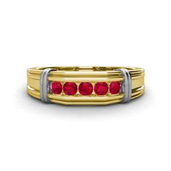 Kevin ctw Ruby Men Wedding Band ctw Round Ruby using Channel setting Men Wedding Band in K Yellow Gold