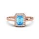 1 - Karah 0.88 ctw Blue Topaz Emerald Shape (6x4 mm) Accented Side Natural Diamond Halo Engagement Ring 