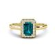 1 - Karah 0.88 ctw London Blue Topaz Emerald Shape (6x4 mm) Accented Side Natural Diamond Halo Engagement Ring 