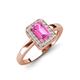 3 - Karah 0.78 ctw Pink Sapphire Emerald Shape (6x4 mm) Accented Side Natural Diamond Halo Engagement Ring 