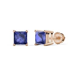 Zoey Iolite Solitaire Stud Earrings Princess Cut Iolite ctw Four Prong Solitaire Womens Stud Earrings K Rose Gold