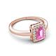 5 - Karah 0.78 ctw Pink Sapphire Emerald Shape (6x4 mm) Accented Side Natural Diamond Halo Engagement Ring 