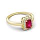 5 - Karah 0.78 ctw Ruby Emerald Shape (6x4 mm) Accented Side Natural Diamond Halo Engagement Ring 