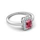 5 - Karah 0.78 ctw Pink Tourmaline Emerald Shape (6x4 mm) Accented Side Natural Diamond Halo Engagement Ring 