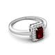 5 - Karah 0.96 ctw Red Garnet Emerald Shape (6x4 mm) Accented Side Natural Diamond Halo Engagement Ring 