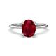 1 - Morgan 2.63 ctw Oval Shape Created Ruby (9x7 mm) with Prong Studded Diamond Solitaire Plus Engagement Ring 