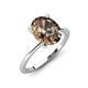 3 - Morgan 1.88 ctw Oval Shape Smoky Quartz (9x7 mm) with Prong Studded Diamond Solitaire Plus Engagement Ring 