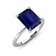 3 - Morgan 2.65 ctw Center Created Blue Sapphire Emerald Shape with Prong Studded Natural Diamond Solitaire Plus Engagement Ring 