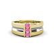 1 - Xavier 0.25 ctw Pink Sapphire Three Stone High Polished Men Wedding Band (8.50 mm) 