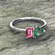 2 - Esther Emerald Shape Pink Tourmaline & Heart Shape Lab Created Alexandrite 2 Stone Duo Ring 