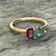 2 - Esther Emerald Shape Rhodolite Garnet & Heart Shape Lab Created Alexandrite 2 Stone Duo Ring 