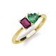 3 - Esther Emerald Shape Rhodolite Garnet & Heart Shape Lab Created Alexandrite 2 Stone Duo Ring 