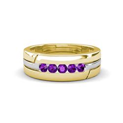 Brandon ctw Amethyst High Polished Men Wedding Band ctw Round Shape Amethyst High Polished Channel Set Men Wedding Band in K Yellow Gold