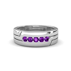 Brandon ctw Amethyst High Polished Men Wedding Band ctw Round Shape Amethyst High Polished Channel Set Men Wedding Band in K White Gold