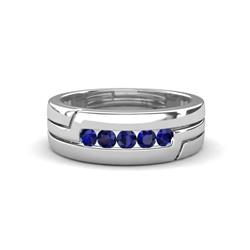 Brandon ctw Blue Sapphire High Polished Men Wedding Band ctw Round Shape Blue Sapphire High Polished Channel Set Men Wedding Band in K White Gold