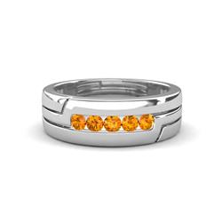 Brandon ctw Citrine High Polished Men Wedding Band ctw Round Shape Citrine High Polished Channel Set Men Wedding Band in K White Gold