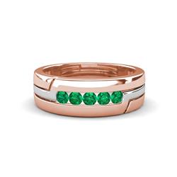 Brandon ctw Emerald High Polished Men Wedding Band ctw Round Shape Emerald High Polished Channel Set Men Wedding Band in K Rose Gold