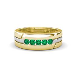 Brandon ctw Emerald High Polished Men Wedding Band ctw Round Shape Emerald High Polished Channel Set Men Wedding Band in K Yellow Gold