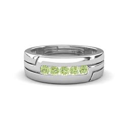 Brandon ctw Peridot High Polished Men Wedding Band ctw Round Shape Peridot High Polished Channel Set Men Wedding Band in K White Gold