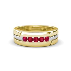 Brandon ctw Ruby High Polished Men Wedding Band ctw Round Shape Ruby High Polished Channel Set Men Wedding Band in K Yellow Gold