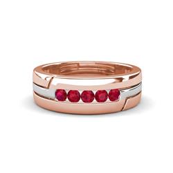 Brandon ctw Ruby High Polished Men Wedding Band ctw Round Shape Ruby High Polished Channel Set Men Wedding Band in K Rose Gold