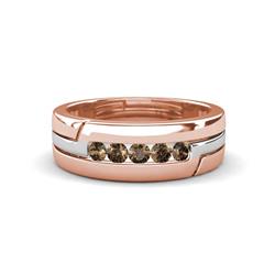 Brandon ctw Smoky Quartz High Polished Men Wedding Band ctw Round Shape Smoky Quartz High Polished Channel Set Men Wedding Band in K Rose Gold