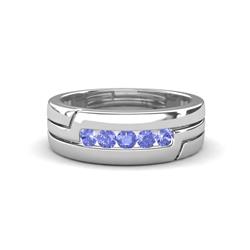 Brandon ctw Tanzanite High Polished Men Wedding Band ctw Round Shape Tanzanite High Polished Channel Set Men Wedding Band in K White Gold