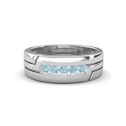 Brandon ctw Aquamarine High Polished Men Wedding Band ctw Round Shape Aquamarine High Polished Channel Set Men Wedding Band in Sterling Silver