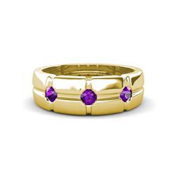 Isaac ctw Amethyst Cross Patterned Men Band ctw Three Round Amethyst High Polished Cross Patterned Channel Set Men Wedding Band in K Yellow Gold