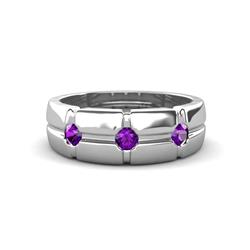 Isaac ctw Amethyst Cross Patterned Men Band ctw Three Round Amethyst High Polished Cross Patterned Channel Set Men Wedding Band in K White Gold