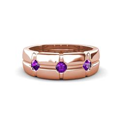 Isaac ctw Amethyst Cross Patterned Men Band ctw Three Round Amethyst High Polished Cross Patterned Channel Set Men Wedding Band in K Rose Gold