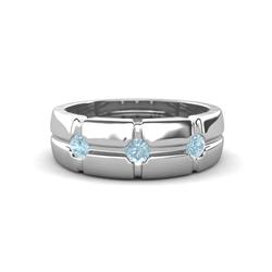 Isaac ctw Aquamarine Cross Patterned Men Band ctw Three Round Aquamarine High Polished Cross Patterned Channel Set Men Wedding Band in Sterling Silver