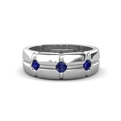 Isaac ctw Blue Sapphire Cross Patterned Men Band ctw Three Round Blue Sapphire High Polished Cross Patterned Channel Set Men Wedding Band in K White Gold